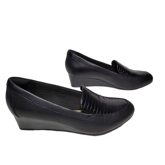 Clarks Wedge Heels Women Size 8.5 M Mallory Pearl Black Shoes Ortholite Footbed - Picture 10 of 13